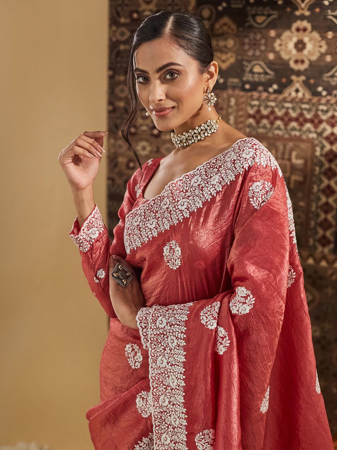 kasee Floral Chikankari Silk Blend Saree | Grocsy