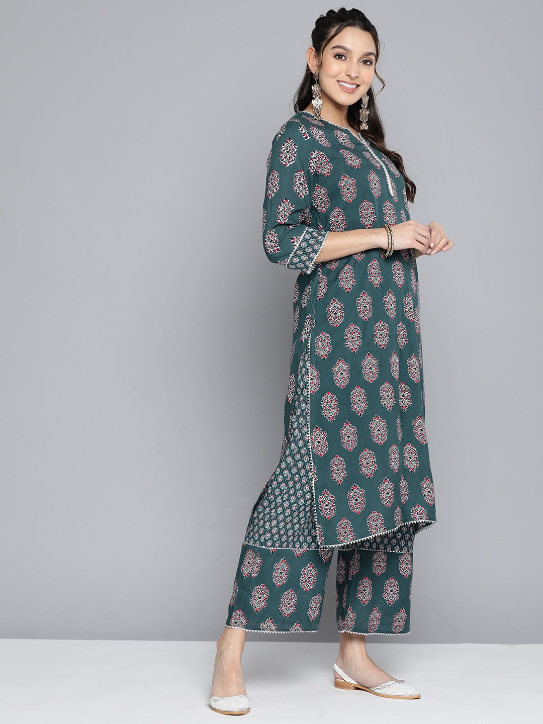 HERE&NOW Women Ethnic Motifs Printed Gotta Patti Kurta With Palazzos & With Dupatta | Grocsy