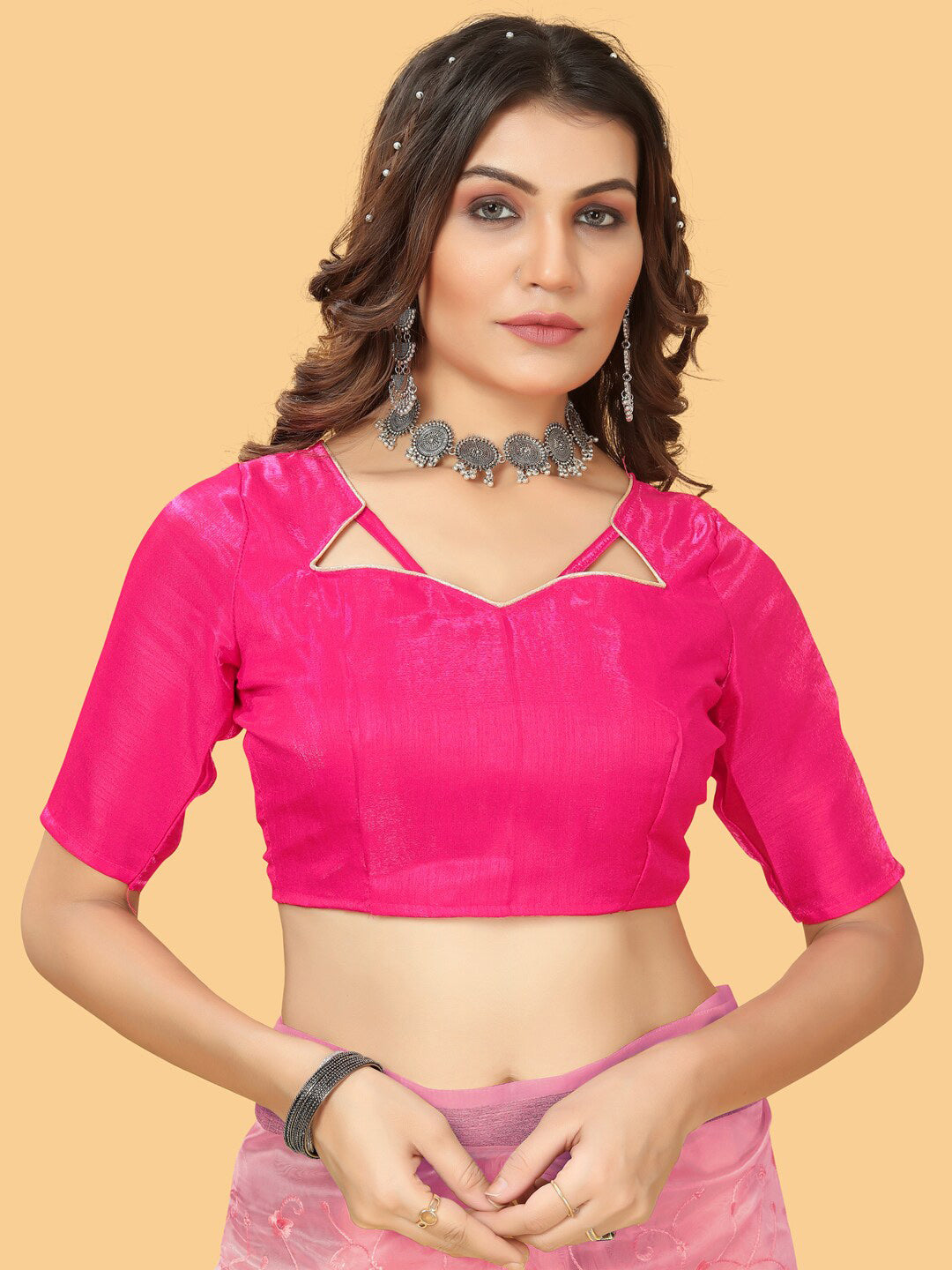 Sangria Pink & White Floral Embroidered Zari Organza Bagh Sarees | Grocsy