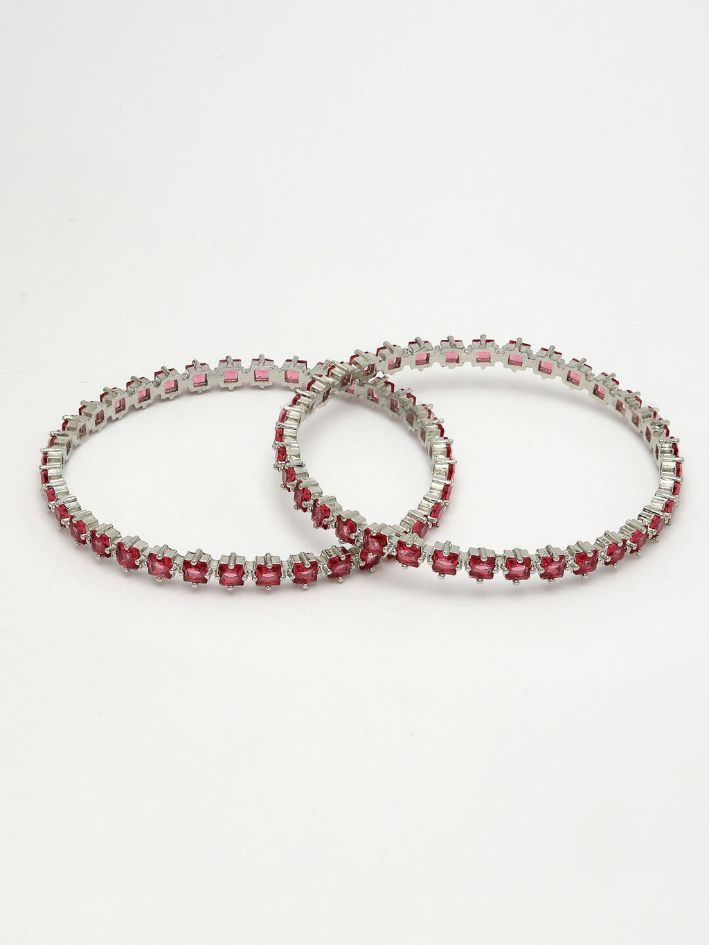 NVR Women's Set of 2 Pink CZ Stone-Studded Handcrafted Bangles