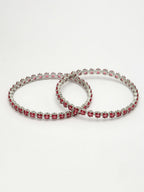 NVR Women's Set of 2 Pink CZ Stone-Studded Handcrafted Bangles