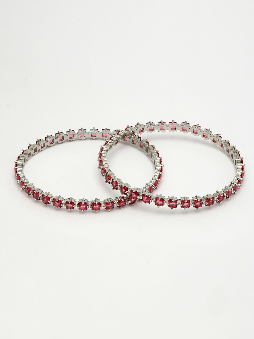 NVR Women's Set of 2 Pink CZ Stone-Studded Handcrafted Bangles