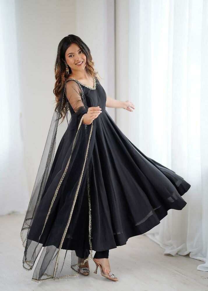 Joban Fashion Black Kurta Set Chanderi Sequence Embroidery Work | Grocsy