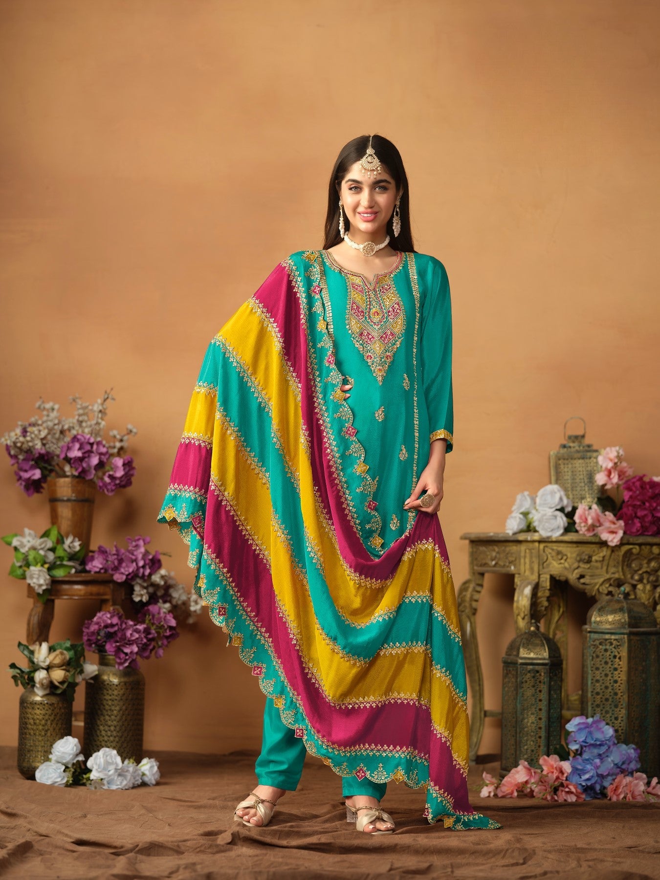 Anaita Blue Embroidered Soft Organza Salwar Suit | Grocsy