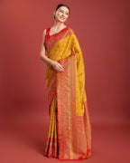 Monjolika Fashion Glamour And Tradition With This Mustard Color Zari Woven Banarasi Tissue Silk Saree | Grocsy