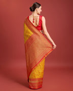 Monjolika Fashion Glamour And Tradition With This Mustard Color Zari Woven Banarasi Tissue Silk Saree | Grocsy
