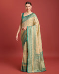 Monjolika Fashion Glamour And Tradition With This Beige Color Zari Woven Banarasi Tissue Silk Saree | Grocsy
