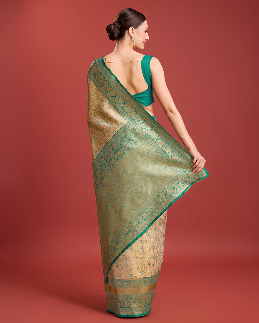 Monjolika Fashion Glamour And Tradition With This Beige Color Zari Woven Banarasi Tissue Silk Saree | Grocsy