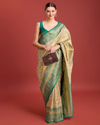 Monjolika Fashion Glamour And Tradition With This Beige Color Zari Woven Banarasi Tissue Silk Saree | Grocsy
