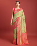 Monjolika Fashion Glamour And Tradition With This Pastel Green Color Zari Woven Banarasi Tissue Silk Saree | Grocsy