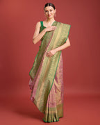 Monjolika Fashion Glamour And Tradition With This Rose Pink Color Zari Woven Banarasi Tissue Silk Saree | Grocsy