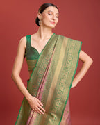 Monjolika Fashion Glamour And Tradition With This Rose Pink Color Zari Woven Banarasi Tissue Silk Saree | Grocsy