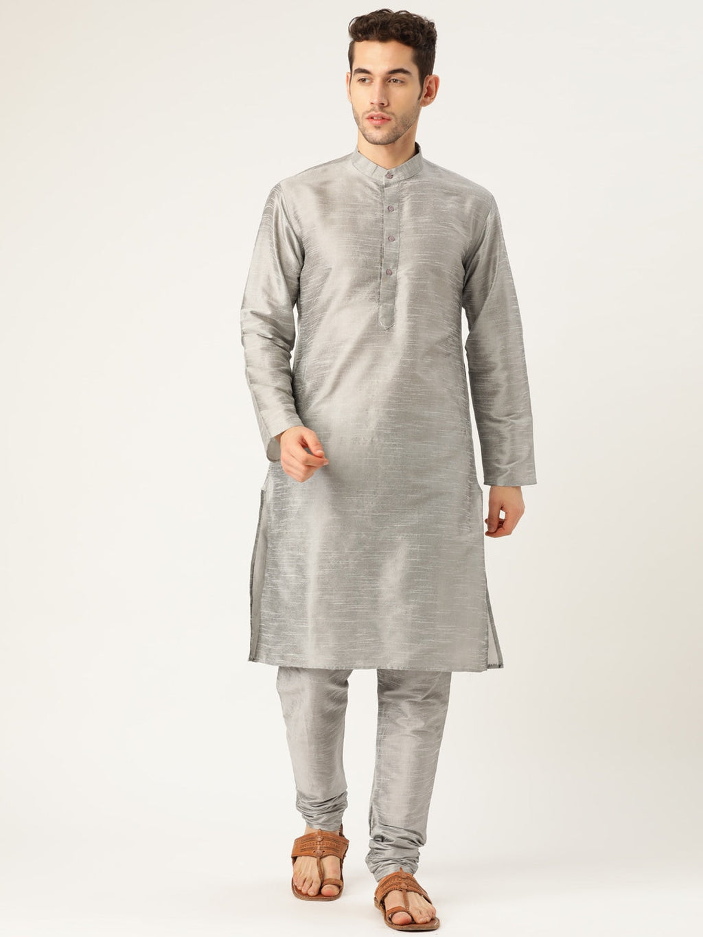 Sojanya Men Grey & Blue Solid Kurta Set with Nehru Jacket | Grocsy