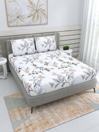 DREAM WEAVERZ White & Grey Floral 220 TC Cotton 1 Double Bedsheet with 2 Pillow Covers | Grocsy