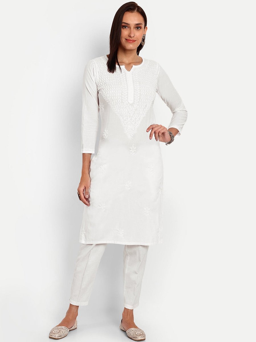 ADA Floral Embroidered Chikankari Kurta | Grocsy