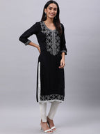 Souchii Black Ethnic Motifs Yoke Design Thread Work Grandeur & Majestic Artwork Kurta | Grocsy