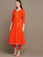 HERE&NOW Ethnic Motifs Printed Thread Work Angrakha Kurta with Palazzos & Dupatta | Grocsy