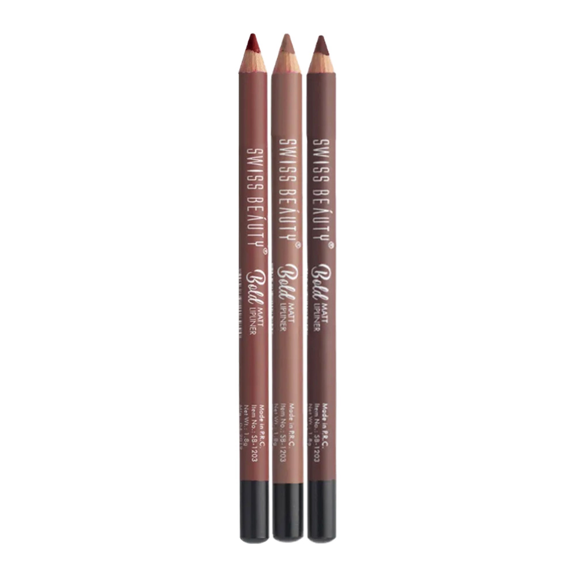 Swiss Beauty Bold Matte Lips Liner Pencil Set Of 3 - 14 Bobby Brown, 6 Cherry Brown & 3 Choco Nude | Grocsy