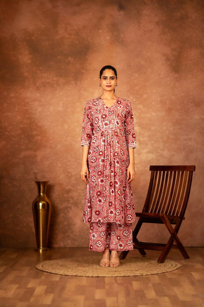 Joban Fashion Pink Hand Block Printed Cotton Suit Set | Grocsy