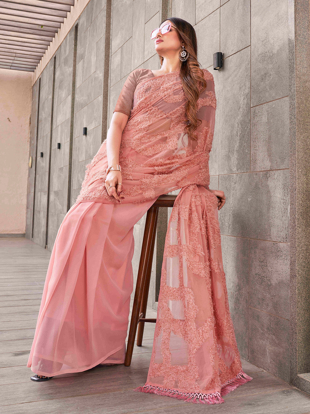 Tikhi Imli Peach Abstract Woven Design Half And Half Saree | Grocsy
