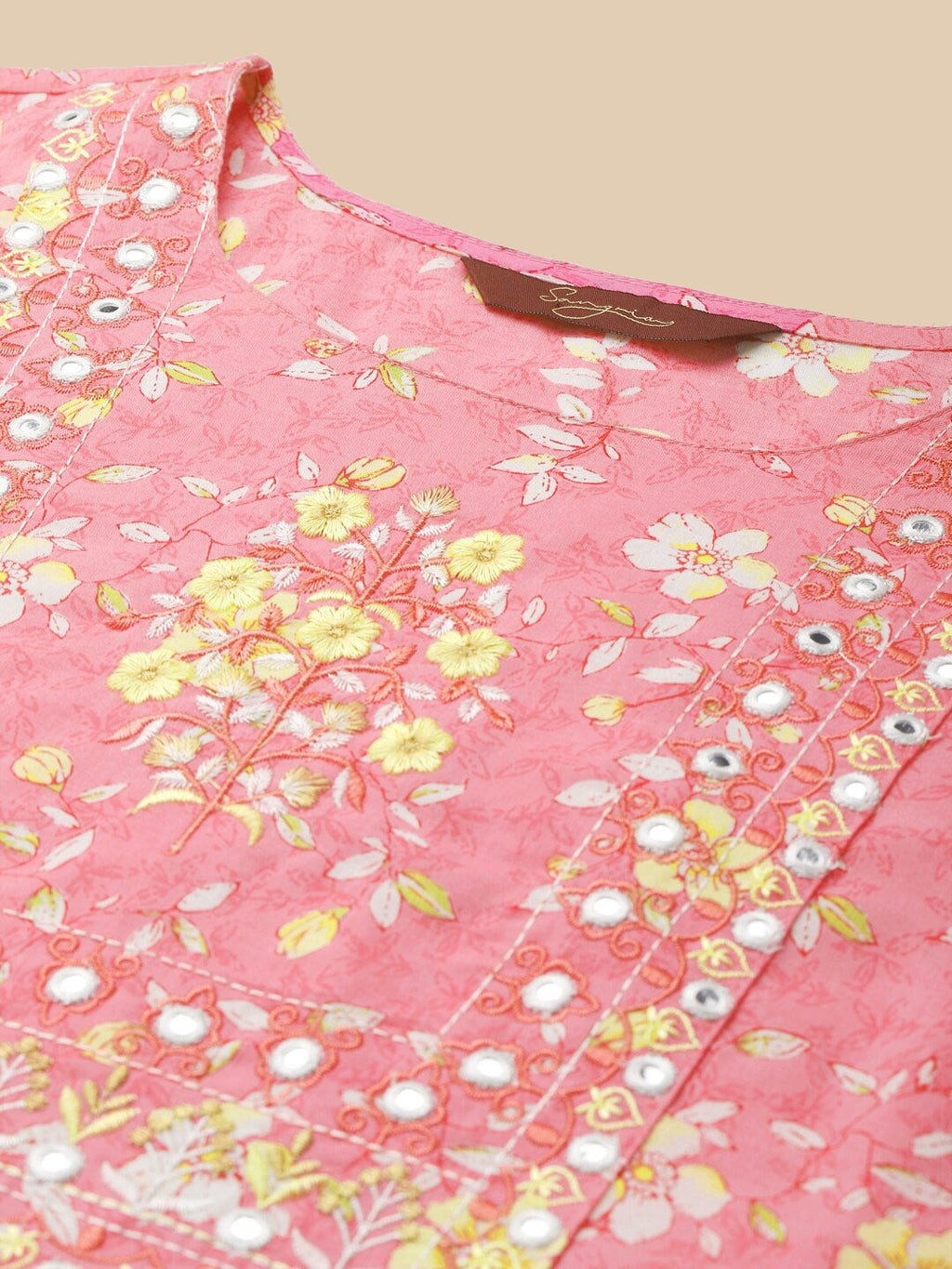 Sangria Floral Printed Pure-Cotton Straight Kurta With Trouser & Dupatta | Grocsy