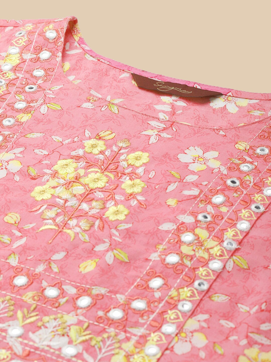 Sangria Floral Printed Pure-Cotton Straight Kurta With Trouser & Dupatta | Grocsy