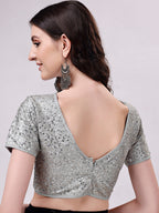 Tikhi Imli Grey Embellished Boat Neck Sequinned Detailed Saree Blouse | Grocsy
