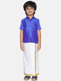 Sethukrishna Boys Blue & White Solid Shirt and Dhoti Set | Grocsy