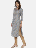 Souchii Grey & Gold Printed Straight Kurta | Grocsy