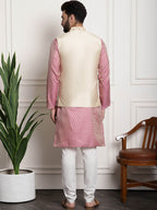 Sojanya Woven Design Mandarin Collar Kurta with Churidar & Nehru Jacket | Grocsy