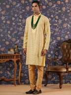 House of Pataudi Ethnic Motifs Embroidered Mandarin Collar Straight Kurta With Churidar | Grocsy