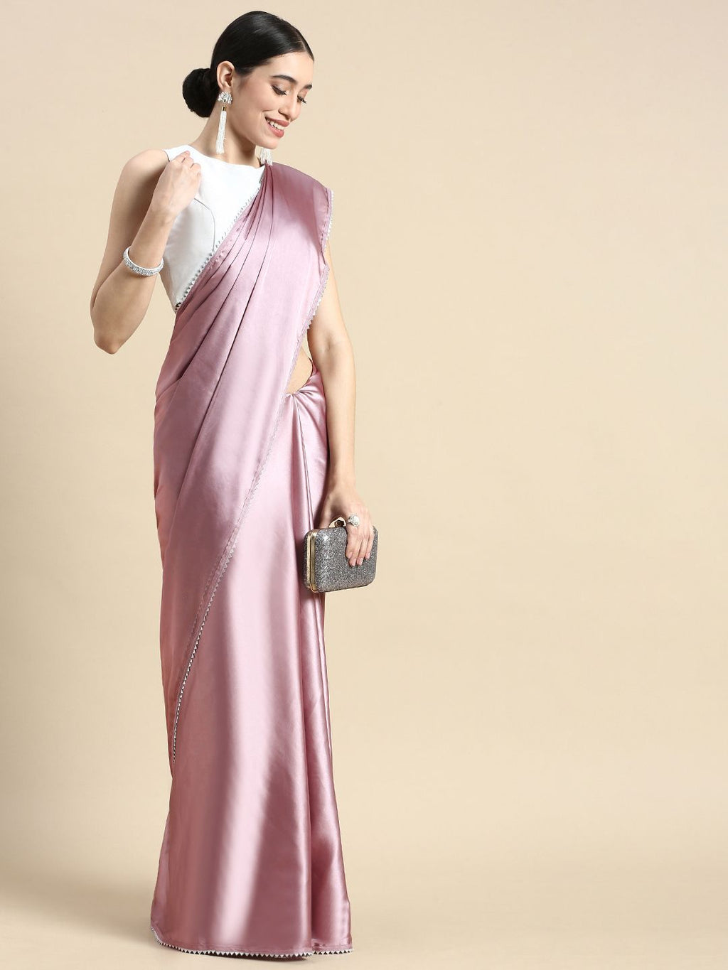kasee Solid Satin Saree | Grocsy