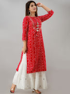 HERE&NOW Red & Gold-Toned Bandhani Printed Gotta Patti Kurta with Sharara | Grocsy