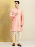 House of Pataudi Men Peach-Coloured Ethnic Motifs Printed Kurta | Grocsy