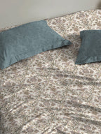 MYTRIDENT Dusk and Dawn Beige Printed Pure Cotton 144 TC Queen Bedsheet 2 Pillow Covers | Grocsy