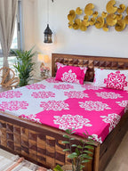 URBAN SPACE Divine White Ethnic Motifs 144 TC Cotton Queen Bedsheet & 2 Pillow Covers | Grocsy
