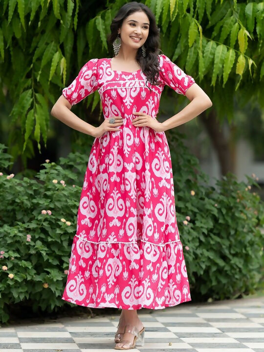 The52 Women's Gorgeous Flared Printed French Crepe Dress | Grocsy