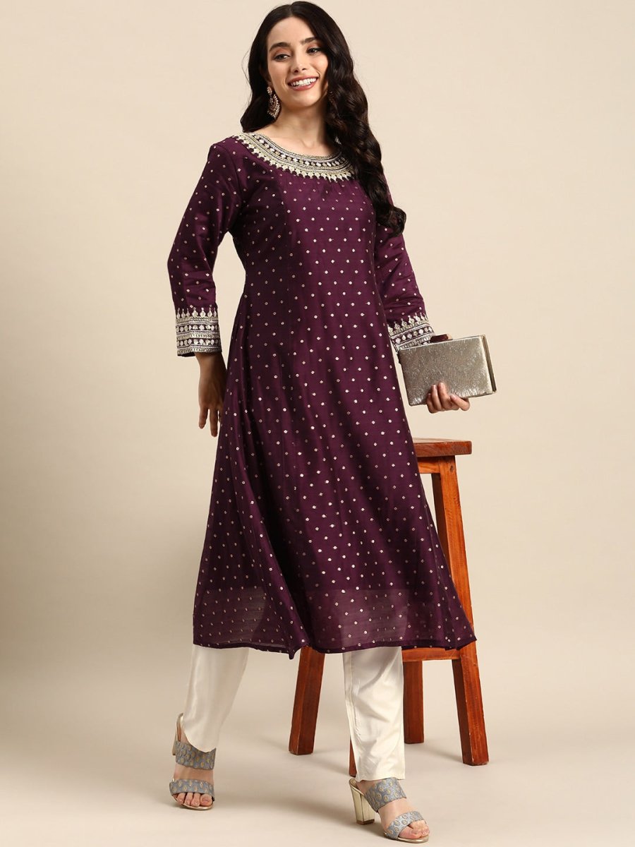 All About You Ethnic Motifs Embroidered Empire Sequinned Kurta with Trousers | Grocsy
