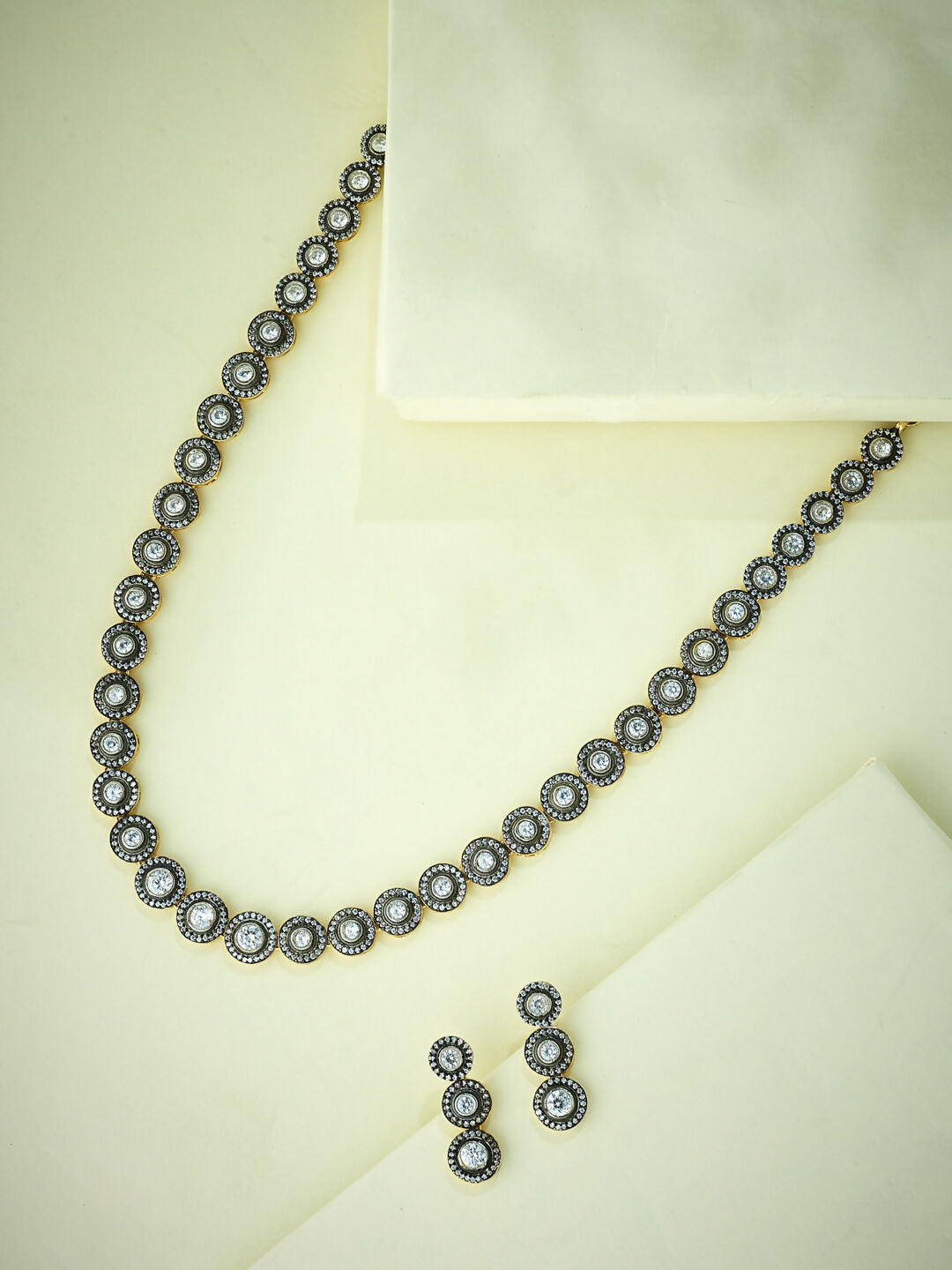 Nuyug 22K Gold-Plated Crystal Stone Studded Necklace Set | Grocsy