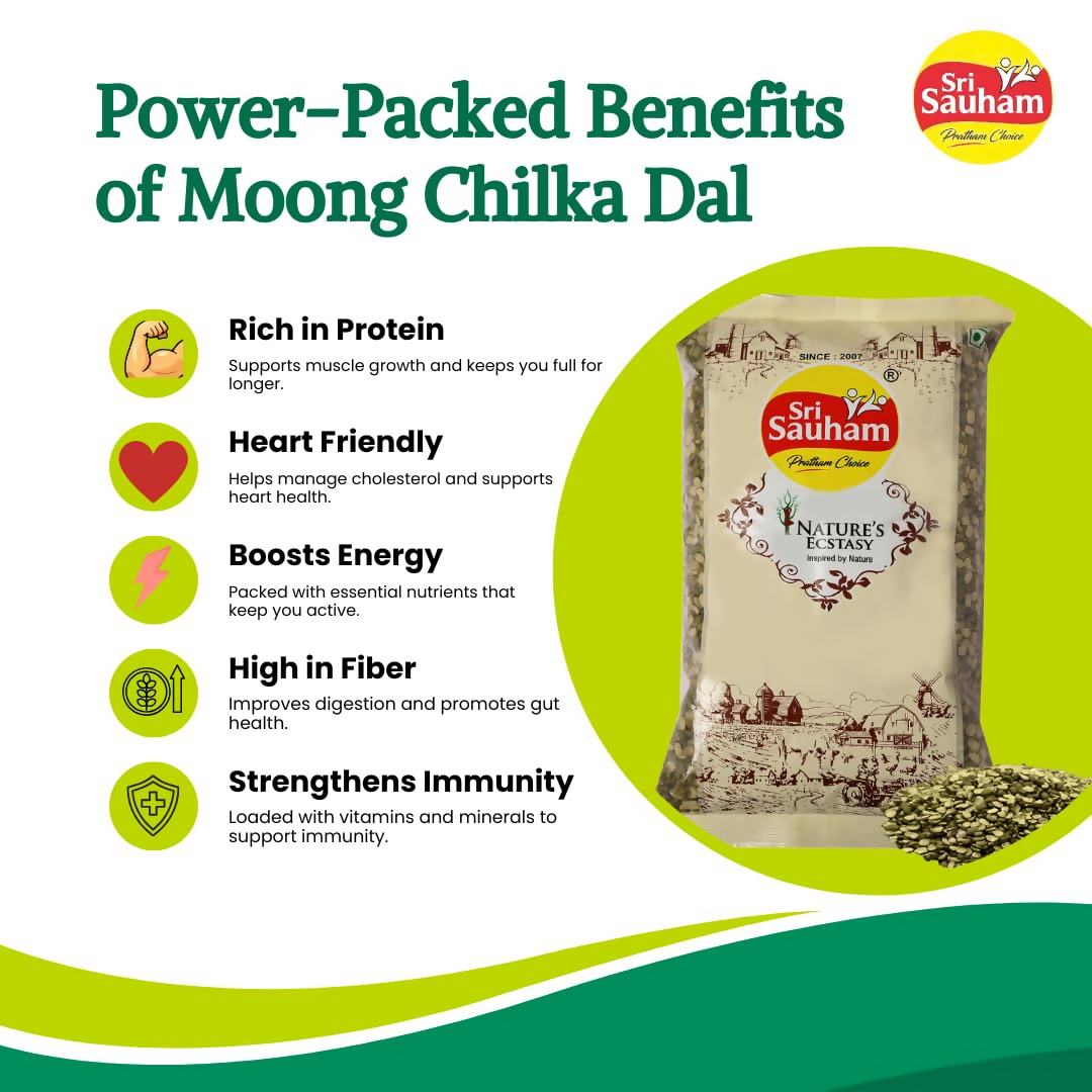 Sri Sauham Premium Unpolished Moong Chilka Dal | Grocsy