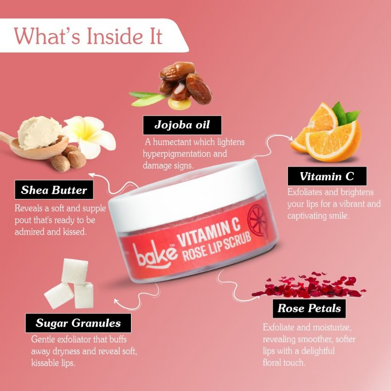 Bake Vitamin C Rose Lip Scrub For Dark Lips & Pigmentation | Grocsy