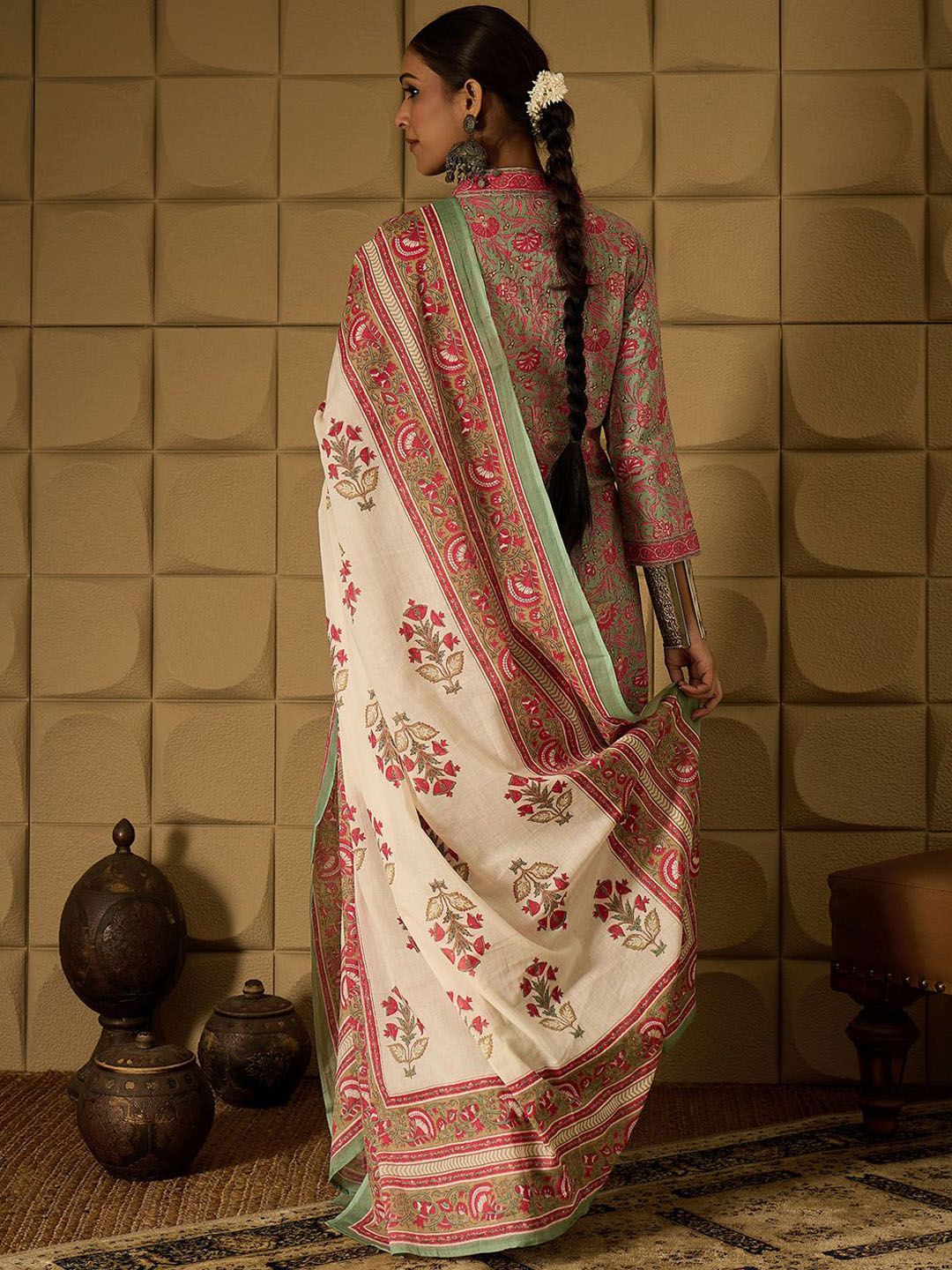 Indo Era Floral Printed Pure Cotton Straight Kurta with Salwar & Dupatta | Grocsy