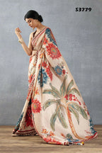 Beige Bright Moss Designer Digital Printed Party Wear Saree - Be Verly | Grocsy