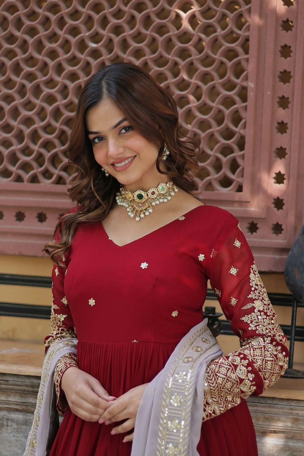 Joban Fashion Red Georgette Sequence Embroidery Work Kurta Set | Grocsy