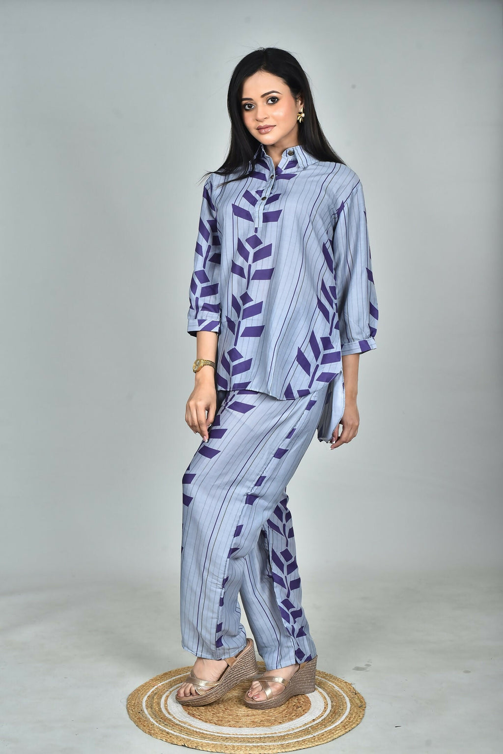 Morchari Digital Print Semi Muslin Co-Ord Set Top & Trouser-Multicolor | Grocsy