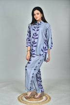 Morchari Digital Print Semi Muslin Co-Ord Set Top & Trouser-Multicolor | Grocsy