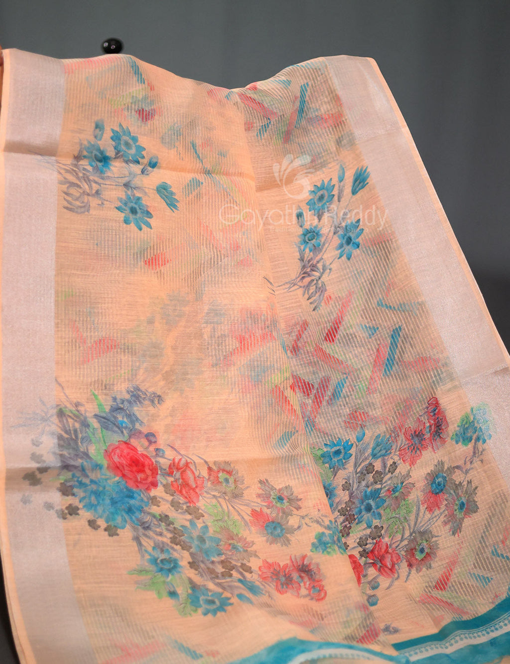 Shades of Light Peach Colour Print Semi Chanderi Saree By Gayathri Reddy Designer Studio | Grocsy