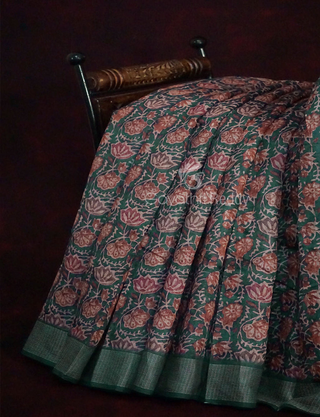 Light Green Lotus Print Semi Chanderi Saree By Gayathri Reddy Designer Studio | Grocsy