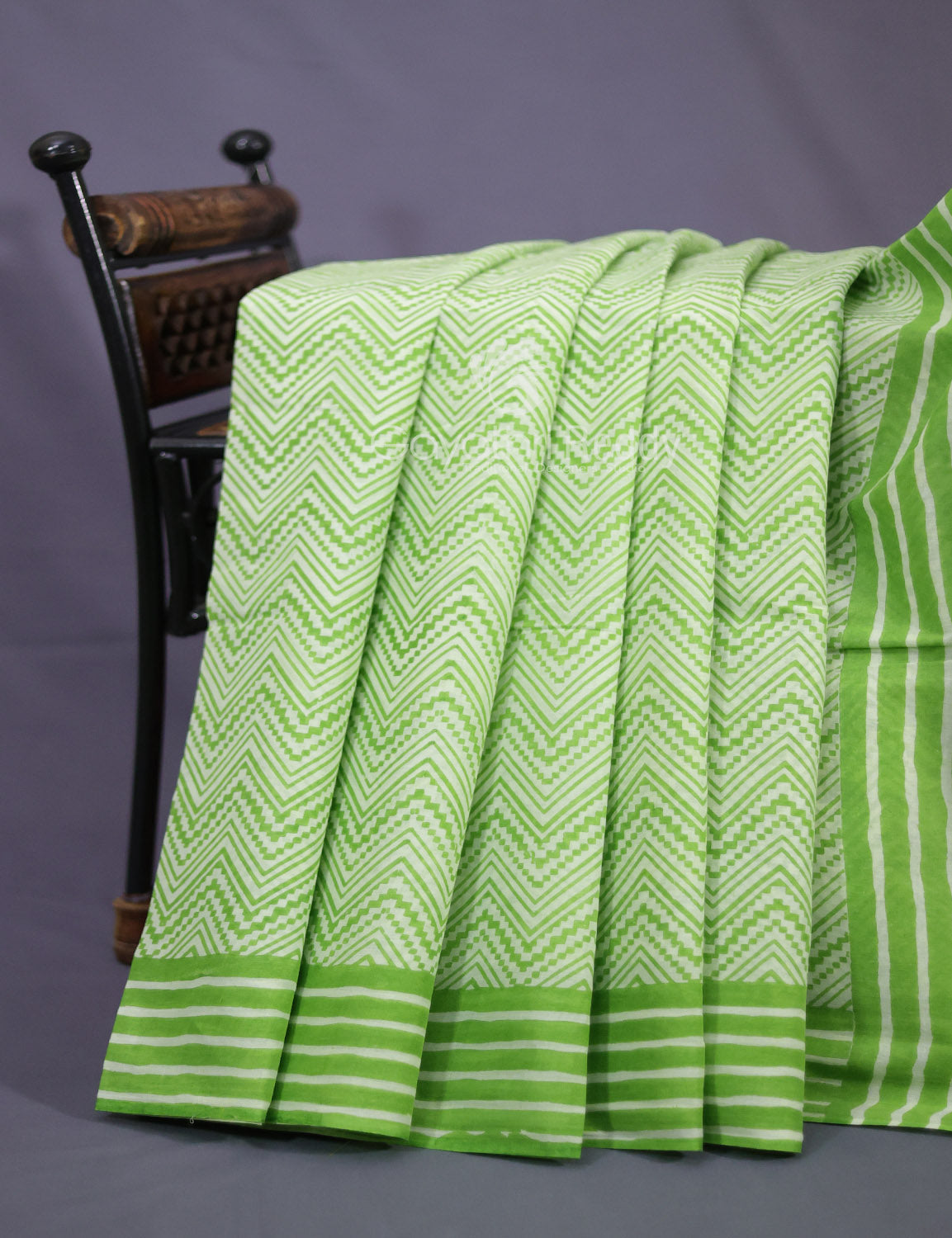 Light Green Colour Combo With Waves Print Pure Mulmul Cotton Saree By Gayathri Reddy Designer Studio | Grocsy