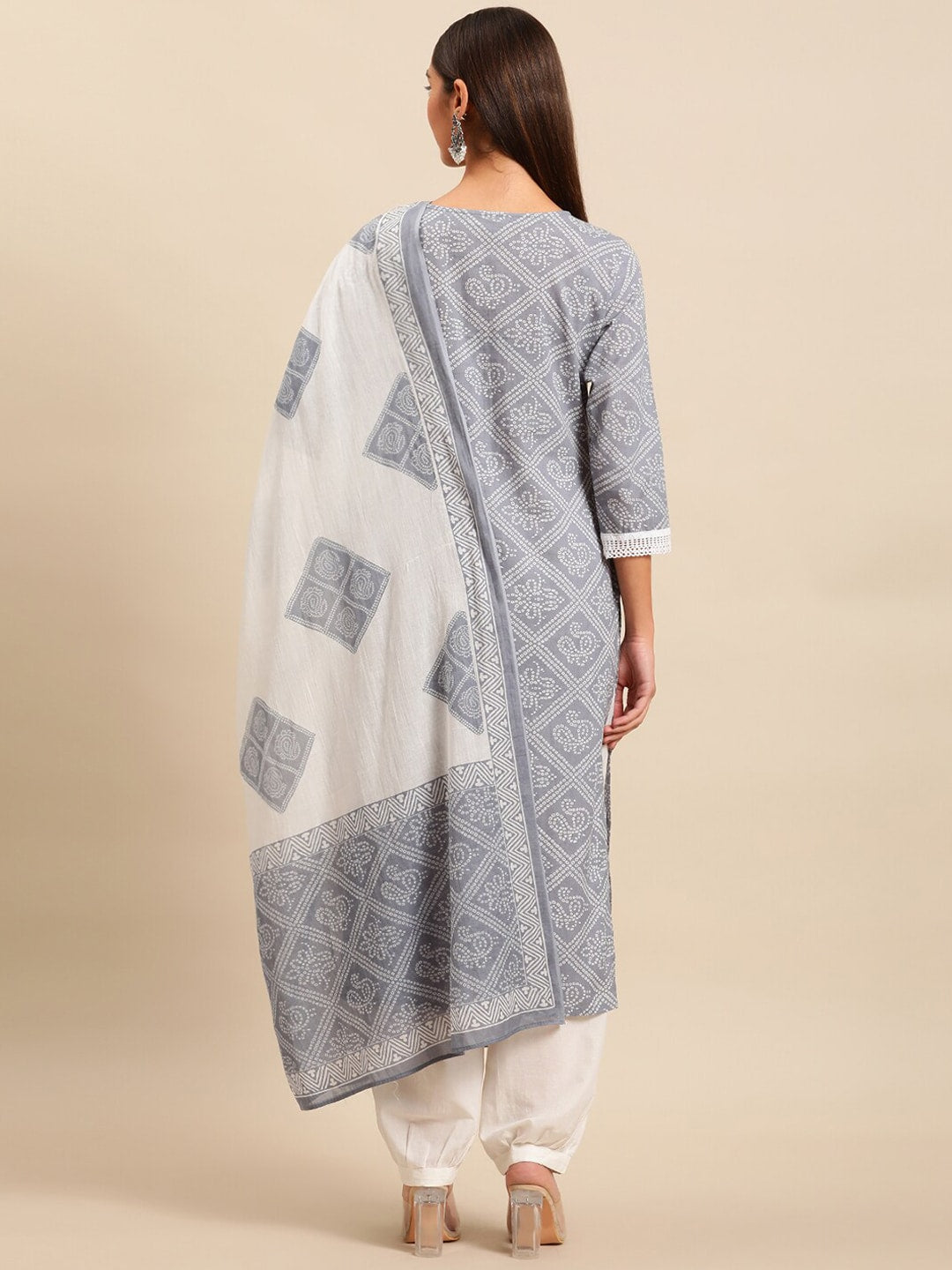 Sangria Women Bandhani Printed Thread Work Pure Cotton Kurta With Salwar & Dupatta | Grocsy